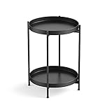 H HOMEWINS Metall Beistelltisch Rund Schwarz Sofatisch mit Abnehmbare Tablette Ø40 x H50 cm Couchtisch Nachttisch für Wohnzimmer Schlafzimmer Büro