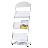 MYRRHE Zeitschriftenständer mit Rädern Tragbarer Broschürenhalter mit Rädern und 4 Regalen for Empfangsbereiche, Hotellobby, Verkaufsbereich (Color : A)