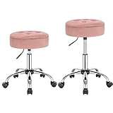 WOLTU Verstellbarer Sitzhocker Stuhl, Arbeitshocker Bürohocker Hocker mit Stauraum, Rollhocker aus Samt und Metall, Schminkhocker im Schlafzimmer Büro, 48,5-63 cm, Rosa, BS128rs
