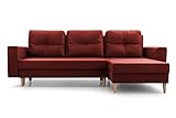 Ecksofa mit Schlaffunktion und Bettkasten Ottomane Links als auch rechts montierbar Couch für Wohnzimmer, Schlafsofa Sofagarnitur Sofa Eckcouch L-Form Wohnlandschaft 232x137x84 cm Carl Winerot Rot