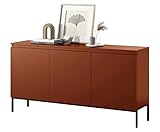 Selsey Bemmi Sideboard Kommode 3-türig, Ziegelrot mit Metallbeinen, 150 cm