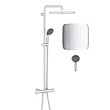 GROHE Vitalio Start 250 Cube - Duschsystem mit Thermostatbatterie (wassersparend, Sicherheitssperre bei 38°C, Antikalk-System, höhenverstellbar), chrom, 26696000