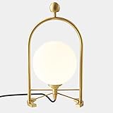 MayNuo Globus Tischlampe Mid Century Lampe Metall Glas Kugel Lampen Für Schlafzimmer, Schreibtischlampe Gold Und Weiß Für Lesezimmer, Büro, Arbeitszimmer, Gebürstetem Messing Beendet (Style 5)/Gold La