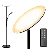 KARY Stehlampe LED dimmbar 30W Deckenfluter mit 7W Leselampe und Fernbedienung, Touch Stehleuchte, Standleuchte 2500+500 Lumen 4 Farbtemperaturen für Wohnzimmer Schlafzimmer Büro [Energieklasse F]