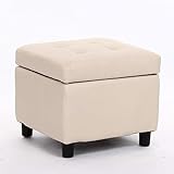 Trendiger, kreativer und einfacher quadratischer Aufbewahrungshocker aus Kunstleder, gepolsterte Fußhocker-Sitzbank mit Holzunterstützung FENPING (Farbe: Beige)