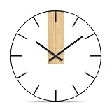 Cander Berlin UNDIS XXL Vintage Wanduhr lautlos 60 cm Metall Holz Eichenurnier ohne Tickgeräusche groß modern schwarz Wohnzimmer