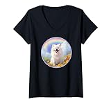Damen American Eskimo Hund Regenbogenbrücke Niedliche Hunde Gedenkstätte T-Shirt mit V-Ausschnitt