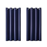 MRTREES Vorhang Blickdicht Gardinen Thermovorhang mit Ösen Verdunklungsvorhang Ösenschal Vorhänge Kurz Modern 145×140cm(H×B) Dunkelblau 2er Set für Hotels Wohnzimmer Schlafzimmer Kinderzimmer
