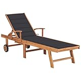 BULANED Sonnenliege mit Auflage, Gartenliege, Liegestuhl, Sonnenstuhl, Sonneninsel Outdoor, Liegen, Gartenmöbel, Bäderliege, Relaxliege,Anthrazit Massivholz Teak