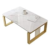 Niedriger Tisch, Heimdekoration, Möbel, schmutzabweisender Couchtisch, Marmortisch, Wohnzimmer oder Lounge, allein lebend, modischer stabiler geometrischer Metallrahmen/70 cm x 45 cm, Feito na China