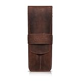 LONDO - Stiftetui aus echtem Leder mit zwei Fächern und Hülle (Zimt)