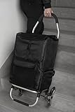 Ribelli Einkaufstrolley schwarz Einkaufswagen hochwertiger Aluminium Rahmen – Klappbarer Einkaufsroller Einkaufsroller – als Rucksack Tragetasche nutzbar – 3+3 Radsystem Treppensteiger– bis 45 kg
