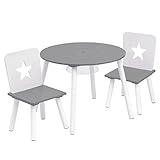 WOLTU SG012 Kindersitzgruppe 1 Kindertisch und 2 Kinderstühle, Kindertisch mit Stauraum, aus Kiefer Massiv Holz, Rund Tisch Möbel Set für Kinder, (Grau+Weiß)