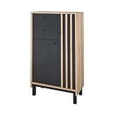 VOLANO Badezimmer Kommode in Artisan Eiche Optik, Schwarz - Badezimmerschrank Bad Schrank mit viel Stauraum - 60 x 106 x 32 cm (B/H/T)