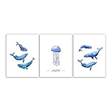 NETIVA Aquarell Wandkunst Meerestiere Tier Leinwand Malerei Nordic Kinderzimmer Dekor Poster Hd-Druck Bild Für Wohnzimmer Wohnkultur   -40X55Cmx3-Kein Rahmen