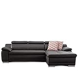 CAVADORE Ecksofa Aniamo mit XL-Longchair rechts , Inkl. verstellbarer Kopfteile und Wellenunterfederung , Sitzecke für Wohnzimmer in Kunstleder , 270 x 165 x 80 , Kunstleder Schwarz