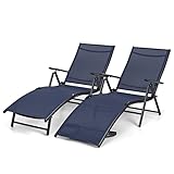Devoko Liegestuhl für Terrasse, Outdoor, Strand, Pool, klappbar, verstellbar, 2 Stück (blau)