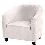 DSHUB Samt-Stretch-Schonbezüge für Clubsessel, 1 Stück Sessel mit elastischem Boden, Wannenstuhlbezüge, Dicker Couchbezug für Bar, Theke, Wohnzimmer, Esszimmer, Elfenbeinweiß, Clubsessel