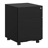 SONGMICS Rollcontainer, Metallschrank, mobiler Aktenschrank, Druckertisch, abschließbar, 3 Schubladen, Schreibtisch, Unterschrank, vormontiert, Büro, Homeoffice, 45 x 39 x 55 cm, Mattschwarz OFC63BK