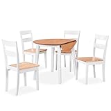 UYSELA Home Sets mit Essgruppe 5-teilig MDF und Gummibaumholz weiß