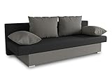 Schlafsofa Tina inklusive Bettkasten - Sofa mit Schlaffunktion, Bettsofa, Couchgarnitur, Couch, Bett, Schlafmöbel (Alova 10 + 04 (Grau + Schwarz))