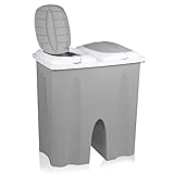 DRULINE – Premium Duo Mülleimer mit 2 Deckeln – Mülleimer mit 2 Fächer für Küche – Pflegeleicht – Abfalleimer Küche – luftdicht mit Klappdeckel – abnehmbarer Deckel mit Druckknopf – 2x25L - Grau