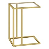 HOOBRO C-Form Beistelltisch, Goldglas Sofatisch mit Metallrahmen Couchtisch Nachttisch, Mobiler Kaffeetisch für Kleine Räume, Glastisch Wohnzimmer, Goldfarben EGD03SF01G1