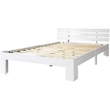 EVURU 200 x 140 cm Doppelbett mit Kopfteil aus Bettgestell Holzbett mit Kopfteil und Lattenrost Bett für Ehebett Verwendbar Jugendbett Kinderbett (weiß)