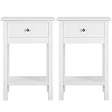 Yaheetech 2er Set Nachttisch Beistelltisch mit Schublade und Ablage Nachtkommode Moderner Telefontisch Cuchtisch aus MDF 40 x 30 x 61 cm, Weiß