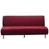 CXYKN Stretch-Sofabezug, armloser Sofabezug aus Jacquard-Mikrofaser, dick, waschbar, Futon-Couch für Klappsofa, Bettüberzug, Wohnzimmer, Rot, 160–190 cm