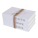 GSM Brands Deko-Bücher 3er-Set - Weiß Hardcover, Faith Hope Love Bound with Twine - Real Books (Jedes Buch ist 5,6 x 8,3, 170 leere Seiten)