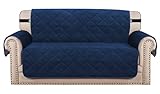 GAMUKAI Sofabezug Gesteppt Dicker Samt Plüsch Couchbezug für 2 Kissen Sofa Schonbezug Schutz von Haustieren Hunden, rutschfeste Zwei elastische Gurte auf Rücken und Boden (Loveseat, Marineblau)