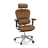 hjh OFFICE 652438 Luxus Chefsessel ERGOHUMAN Plus ergonomischer Bürostuhl mit Vollausstattung, Originales Design, Leder Hellbraun