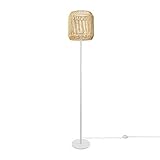 Paco Home LED Stehlampe Modern Wohnzimmer Schlafzimmer Rattan Optik Boho Korb Stehleuchte E27, Lampenfuß: Einbeinig Weiß, Lampenschirm: Natur (Ø28 cm)