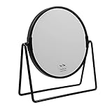 PARSA Beauty Kosmetikspiegel rund (schwarz matt 17cm) – Kleiner Spiegel doppelseitig – normal und 3-Fach Vergrößerungsspiegel – Standspiegel klein – Rasierspiegel – Schminkspiegel schwarz