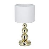 Relaxdays, weiß, runder Lampenschirm, originelles Design, E27, Nachttischlampe, HxD: 50 x 25 cm, Tischlampe Kugeln Gold