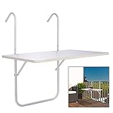 Cleanlevel EST 2016 Balkontisch Klapptisch Tisch Balkon Balkonklapptisch Balkonhängetisch Hängetisch Outdoor Weiß 60x40cm klappbar Beistelltisch Gartentisch Geländertisch