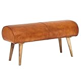 möbelando Sitzbank Echtleder/Massivholz Bank 100x53x40 cm | 2er Polsterbank Flur Springbock Braun | Kleine Bettbank Leder | Dielenmöbel Flurbank