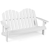 COSTWAY Adirondack-Stuhl für Kinder, 2-Sitzer Adirondack Chair aus Holz mit hoher Rückenlehne, wetterfester Gartenstuhl für Balkon, Garten und Hof (Weiß)