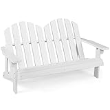 COSTWAY Adirondack-Stuhl für Kinder, 2-Sitzer Adirondack Chair aus Holz mit hoher Rückenlehne, wetterfester Gartenstuhl für Balkon, Garten und Hof (Weiß)