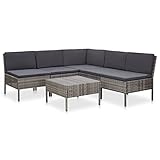 XIAOGUANG 6-TLG. Garten-Sofagarnitur mit Auflagen, Terrassenmöbel, Sitzecke Balkon, Loungemöbel Terrasse, Balkonset, Garten Lounge Sofa Set, Poly Rattan Grau