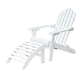 ZzZana Draußen Strand Lounge-Stühle mit Liegefunktion, Klappbare Tragbar Pool Sonnenstühle, Freizeit Massivholz Weiß Liegestuhl Schaukelstuhl