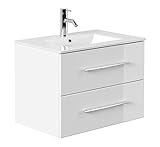 EINFACH GUTE MÖBEL Badezimmer Badmöbel Waschtisch Design-Waschplatz KUBOA 70cm breit | 2 Schubfächer + SoftClose | weiß-Hochglanz …