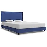 JUNZAI Bettgestell, Bett, Lattenrost, Bettrahmen, Jugendbett, Bed Frame, Futon Bett, Blau Stoff 140x200 cm