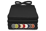 sunnypillow 4er Set Stuhlkissen 40 x 45 x 5cm | Polsterauflage Auflage für Stühle / Rattanstühle | Stuhlauflage mit Schleifenbändern | Indoor / Outdoor | Schwarz |