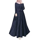 Sunnyuk Muslimische Kleider Damen Satin Moslemische Kleider Freizeit Langarm Flowy Muslim Gebetskleid in Voller Muslimisches Strickjacke Gebet Jilbab Ramadan Robe Arabisch Robe Kleidung für Frauen