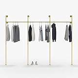 pamo Kleiderstange Industrial Loft Design - Garderobe für begehbaren Kleiderschrank Wand I Schlafzimmer Kleiderständer aus goldenen stabilen Rohren zur Wandmontage… (3-Fach)