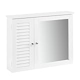 SoBuy BZR55-W Spiegelschrank mit Lamellentür Hängeschrank mit Spiegeltür Wandschrank Badschrank Badmöbel Spiegel Wandspiegel Badspiegel weiß BHT ca: 65x49x15cm
