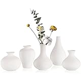 Kleine Vase Weiß Matt, Miniaturvase Vasen Set Weiss Keramik, Mini Handmade Keramikvasen für Blumen Pampasgras Moderne Blumenvase Deko für Wohnzimmer Küche Büro Küche und Tisch