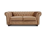 Sofa Chesterfield Asti 2-Sitzer, Couchgarnitur 2-er, Sofagarnitur, Couch mit Holzfüße, Polstersofa - Glamour Design, Velours (Beige (Velvet 28))